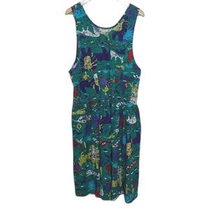 Vintage Colorful Abstract Print Midi Dress Cotton Sleeveless size M Arsty Unique